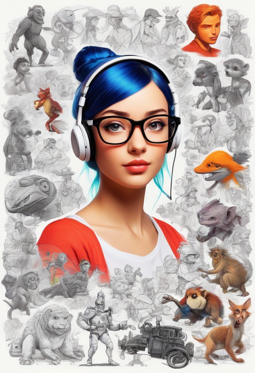 A vibrant and dynamic collage showcasing the evolution of animation, including hand-drawn sketches, 3D characters, and digital art. Incorporate elements such as a traditional animator at a desk, futuristic animation software on screens, and animated characters coming to life. Use an exciting color palette to convey energy and creativity. Include icons representing popular animation trends like VR, indie animation, and streaming platforms. super-realistic. vibrant colors. white background.